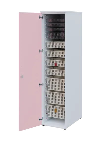 EUROMEDICA D - 46 skříň léková boxová, 1-dveřová, levá, 1950x460x735, korpus bílý, dvířka pastelově růžová